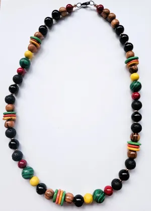 Natural Stone Bead Necklace with Malachite, Red Jade & Onyx by Tonnie's Chest