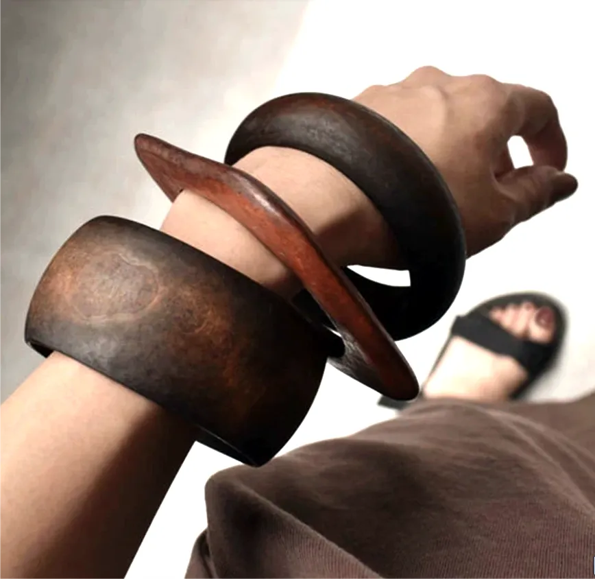 Natural Wood Squoval Bangle - Red Wood