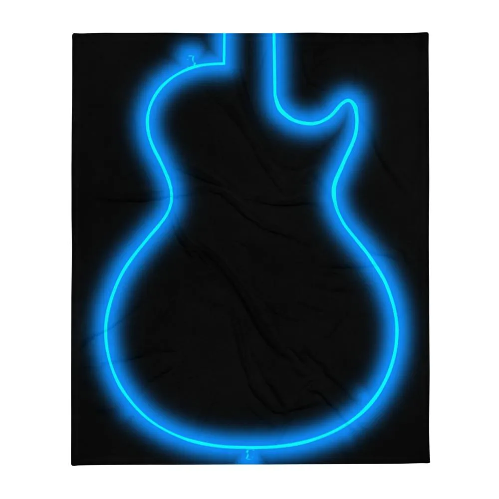Neon Blue Guitar Throw Blanket