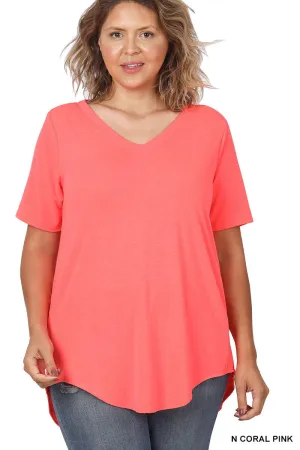 Neon Coral Pink Luxe V-Neck Top - Plus
