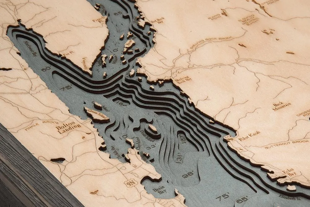 New York: Nautical Wood Map: Lake George