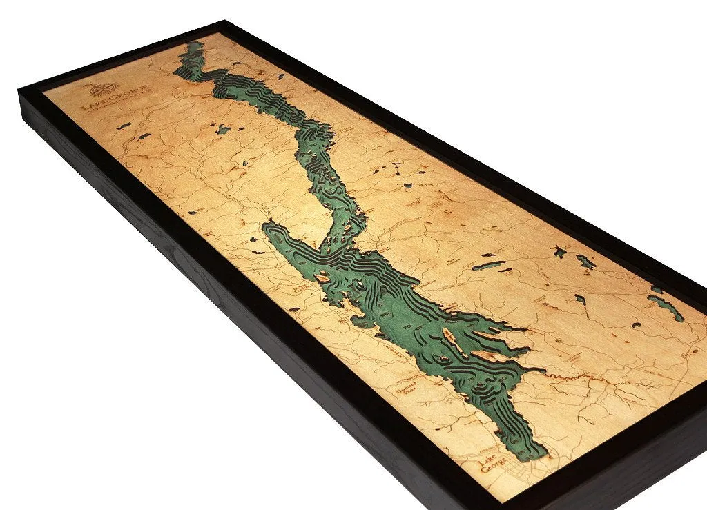 New York: Nautical Wood Map: Lake George