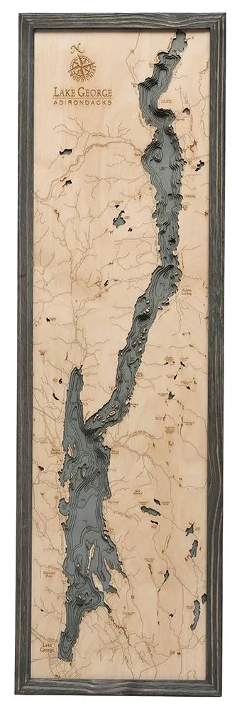 New York: Nautical Wood Map: Lake George