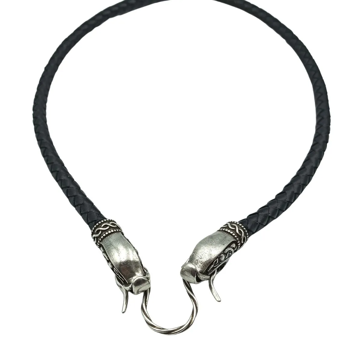 Norse Dragon leather necklace with Silver plated clasps