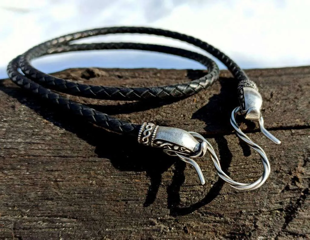 Norse Dragon leather necklace with Silver plated clasps