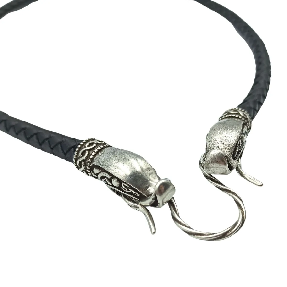 Norse Dragon leather necklace with Silver plated clasps