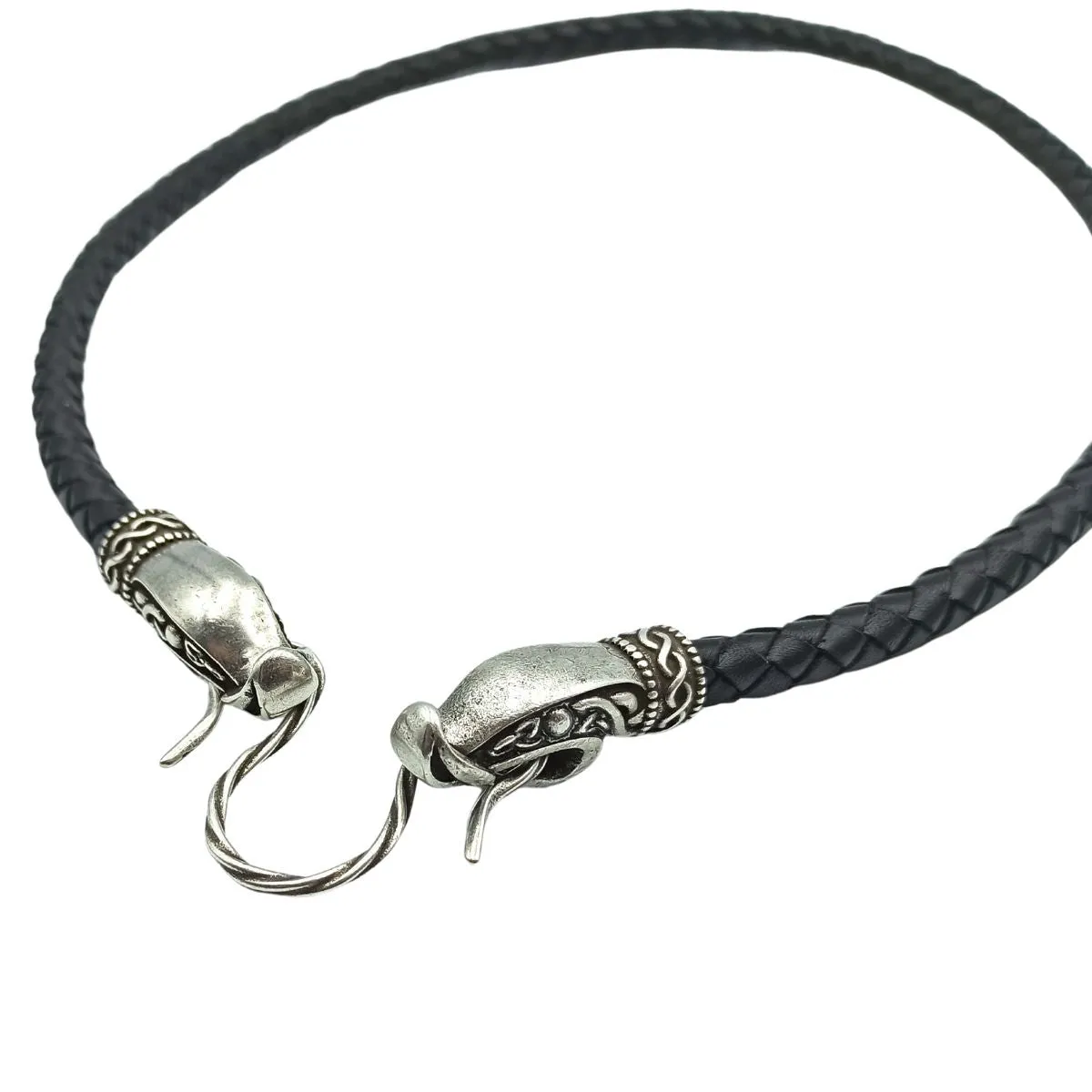 Norse Dragon leather necklace with Silver plated clasps