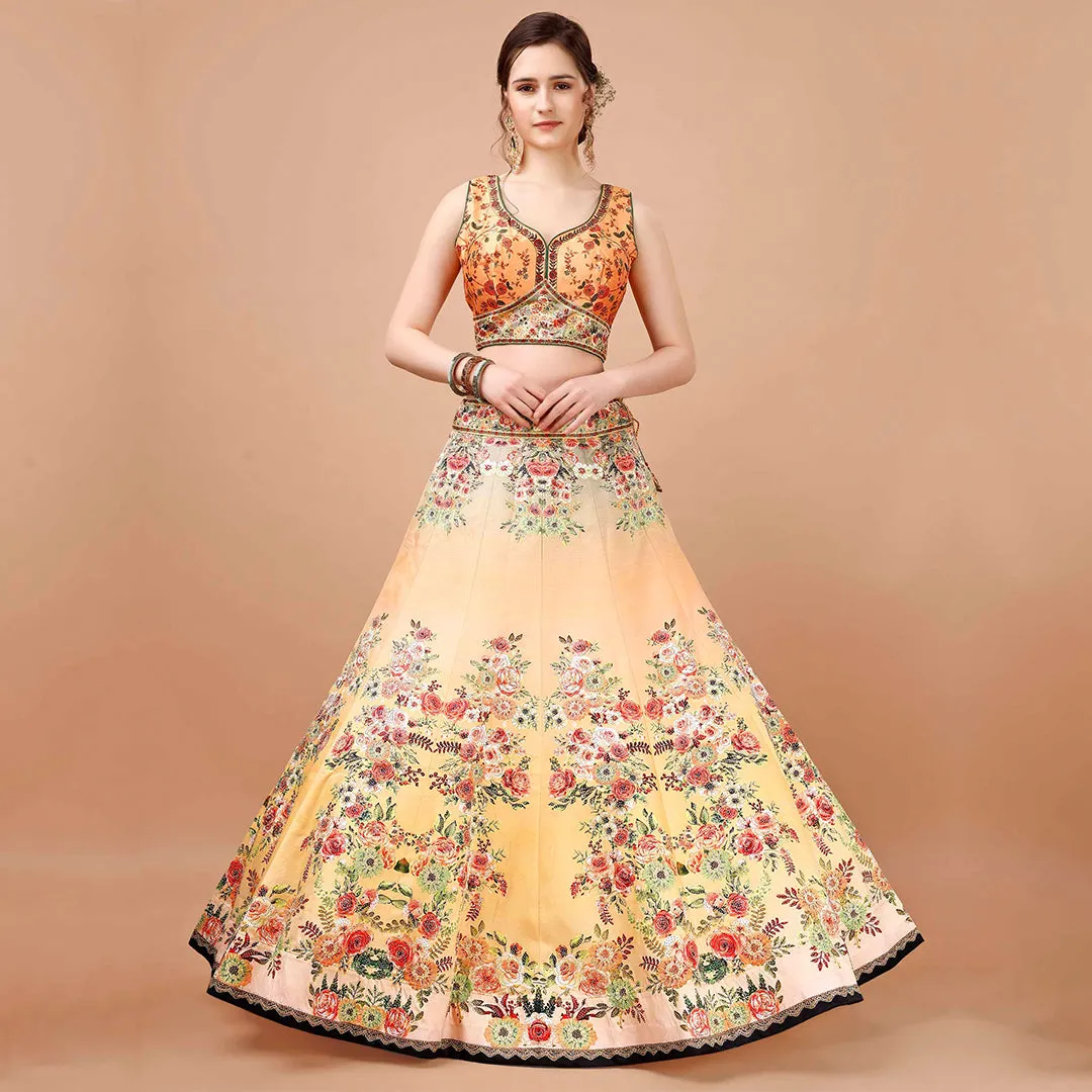 Olive Green and Yellow Lehenga Set