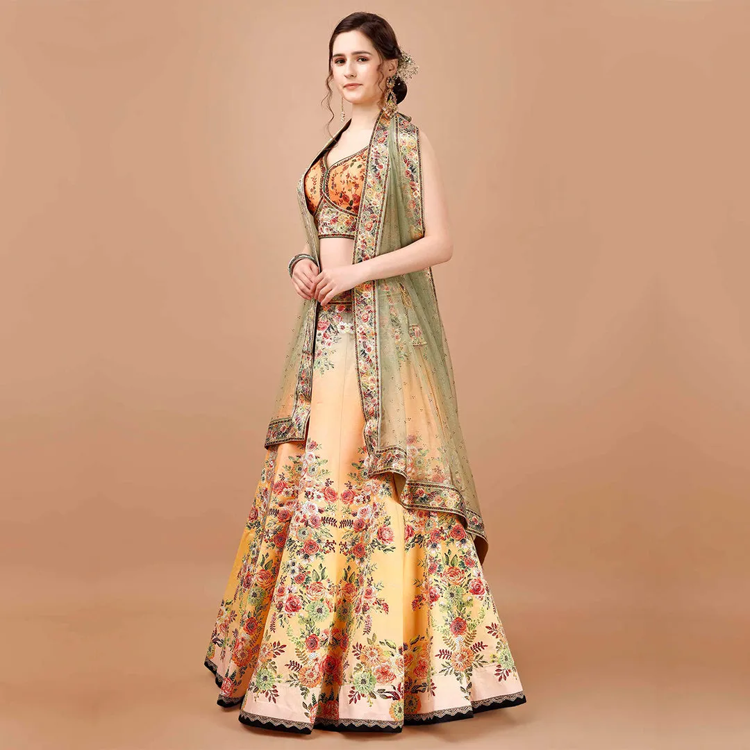 Olive Green and Yellow Lehenga Set