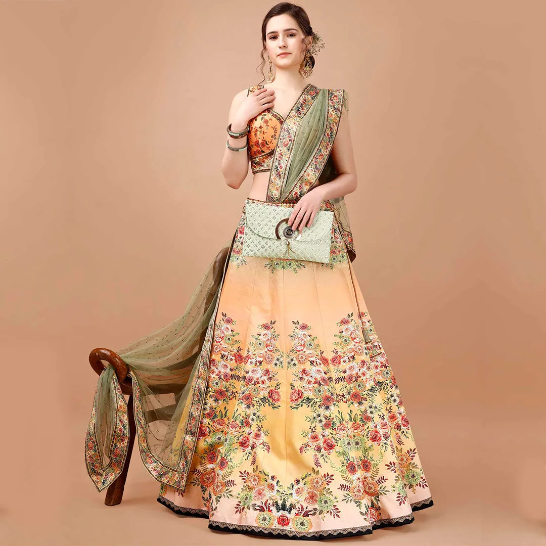 Olive Green and Yellow Lehenga Set