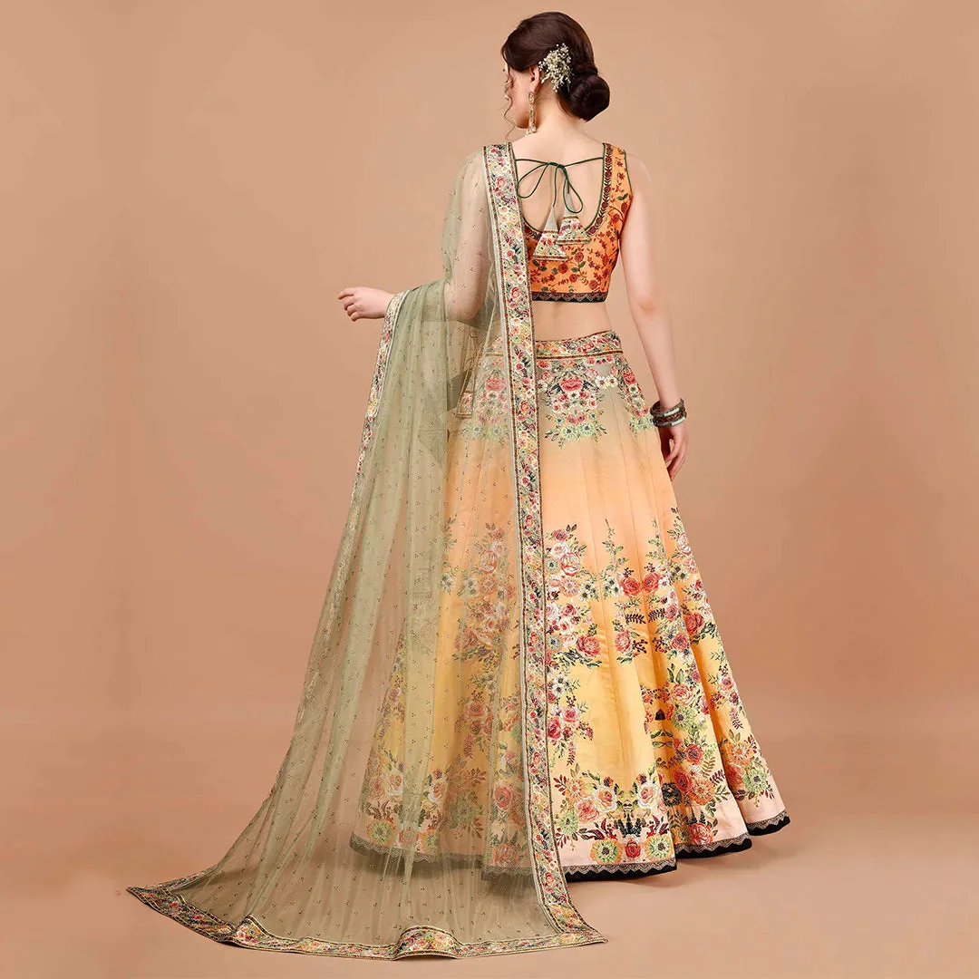Olive Green and Yellow Lehenga Set