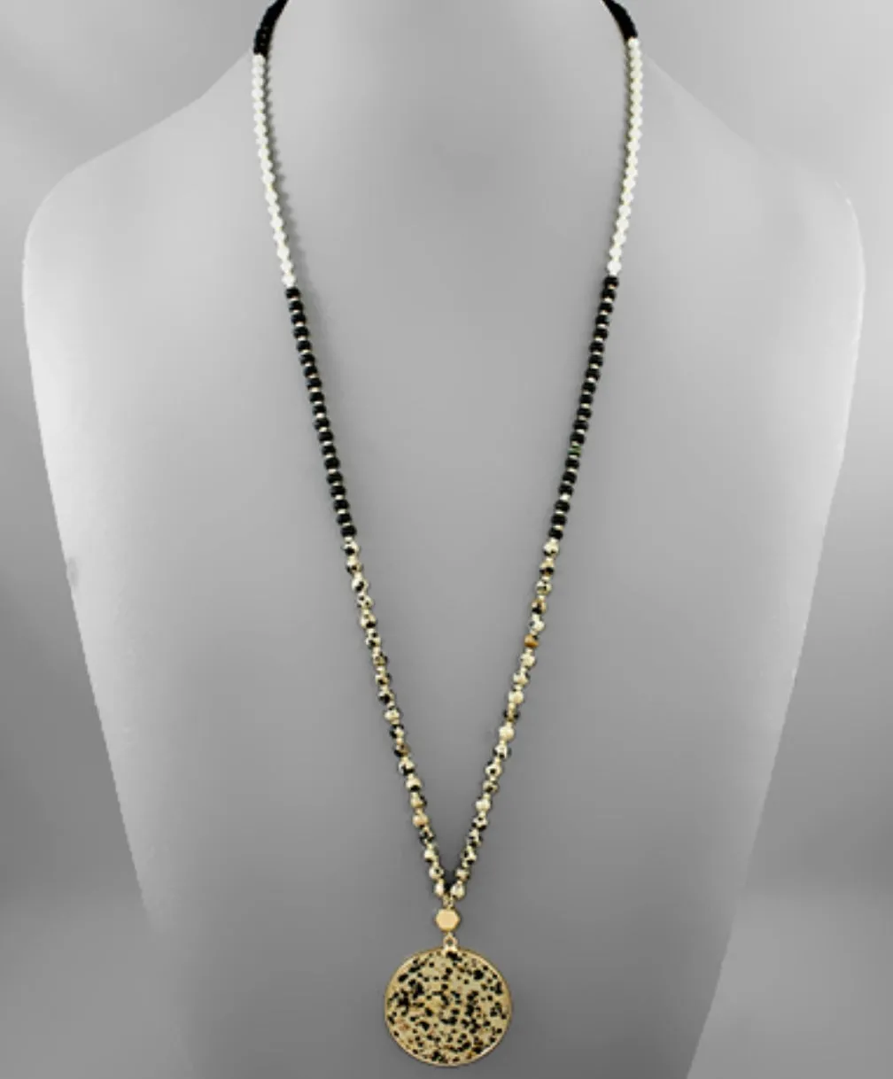 Olivia Long Stone Necklace in Dalmation Jasper