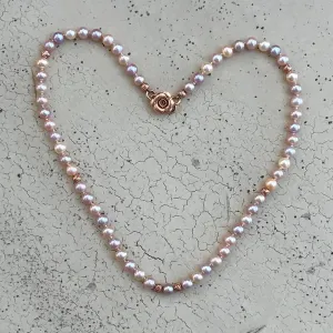 One of a Kind 20" Length Natural Multi-Color Cultured Freshwater Pearl Necklace with 24k Rose Vermeil Clasp