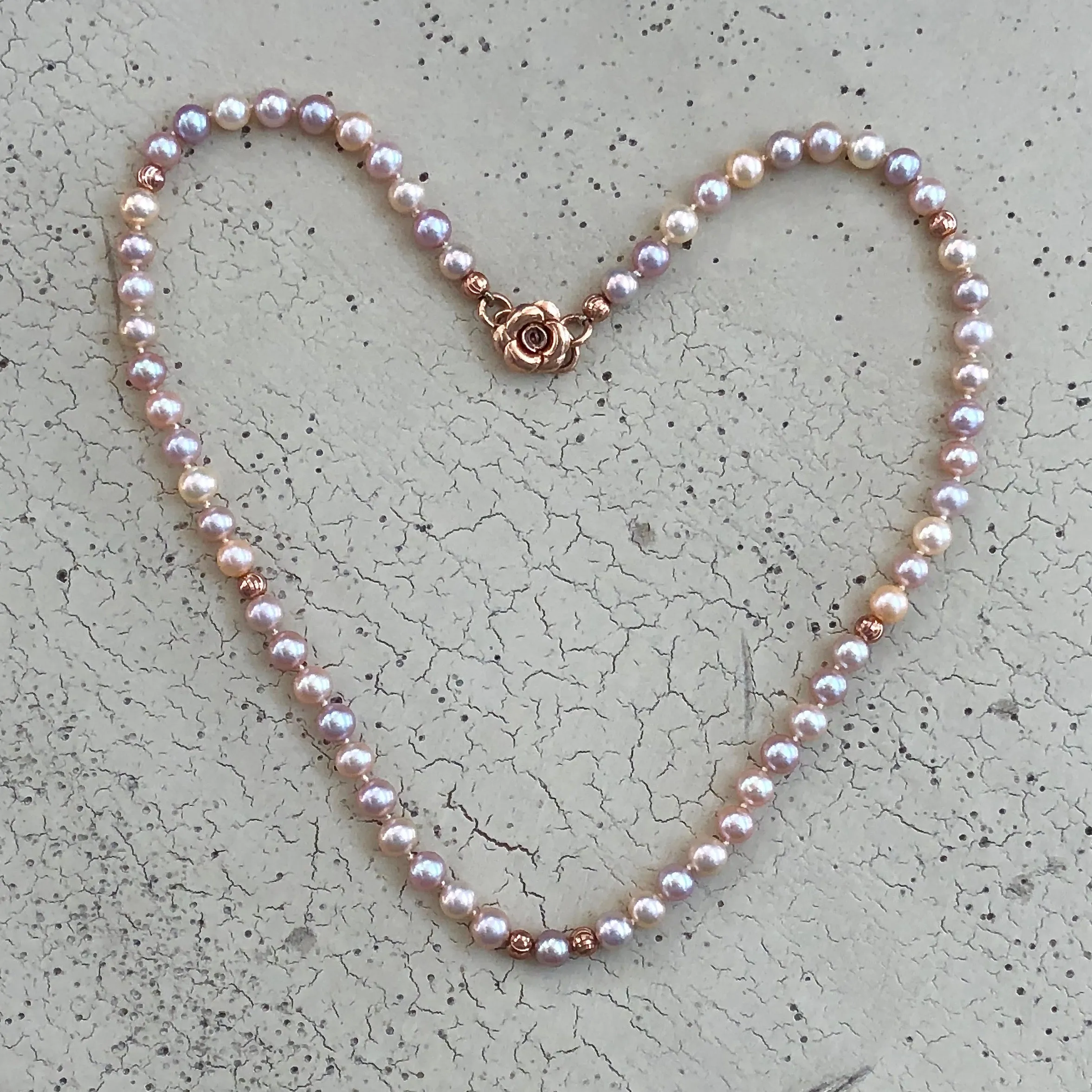 One of a Kind 20" Length Natural Multi-Color Cultured Freshwater Pearl Necklace with 24k Rose Vermeil Clasp