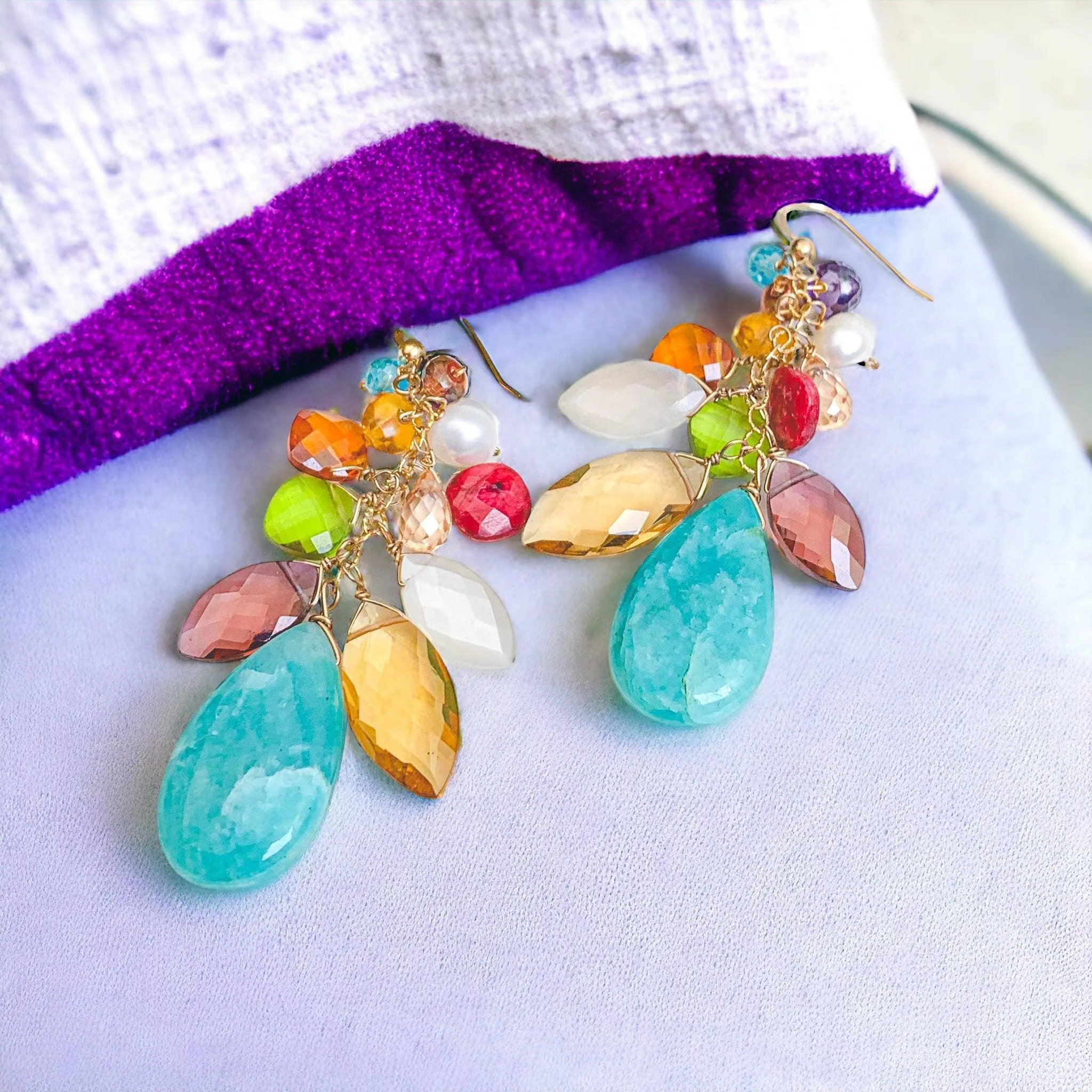 OOAK Amazonite Colorful Cascade Earrings