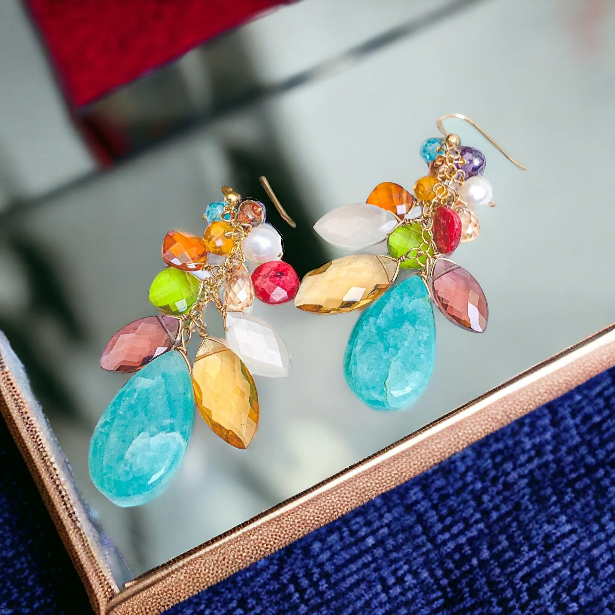 OOAK Amazonite Colorful Cascade Earrings