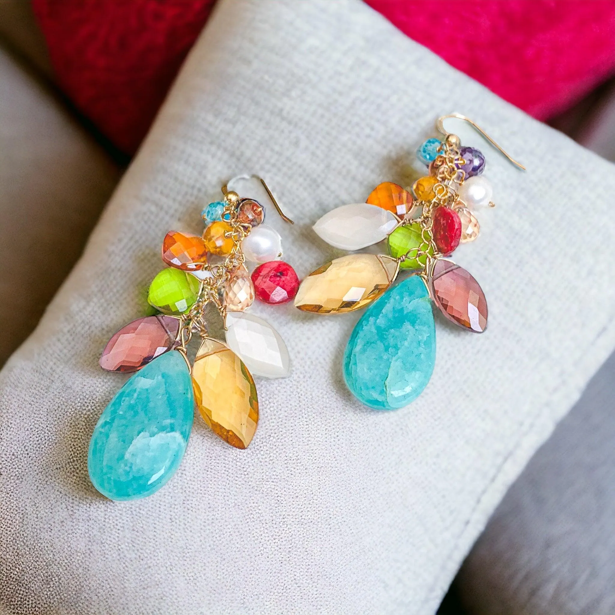 OOAK Amazonite Colorful Cascade Earrings