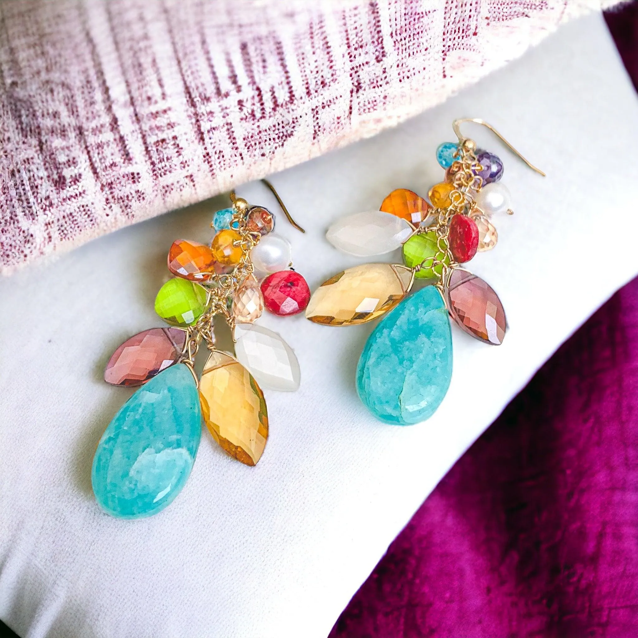 OOAK Amazonite Colorful Cascade Earrings