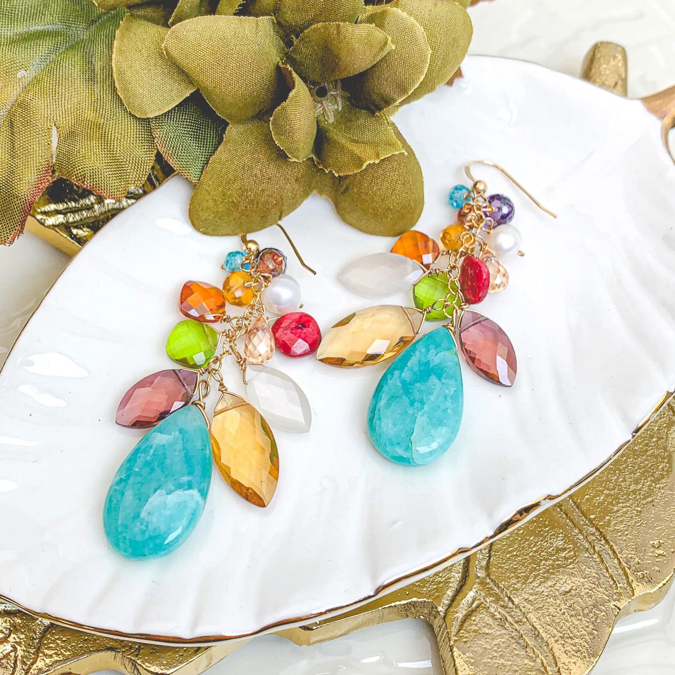 OOAK Amazonite Colorful Cascade Earrings