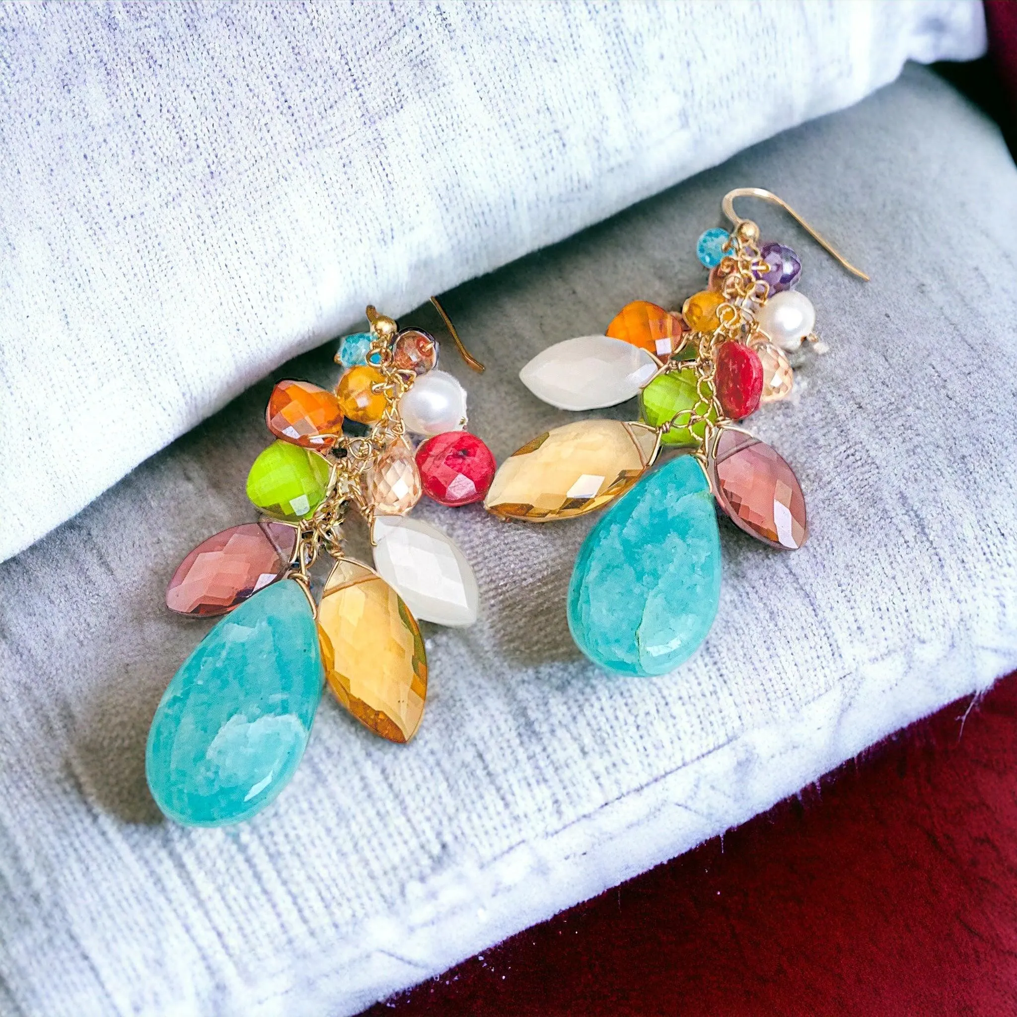 OOAK Amazonite Colorful Cascade Earrings