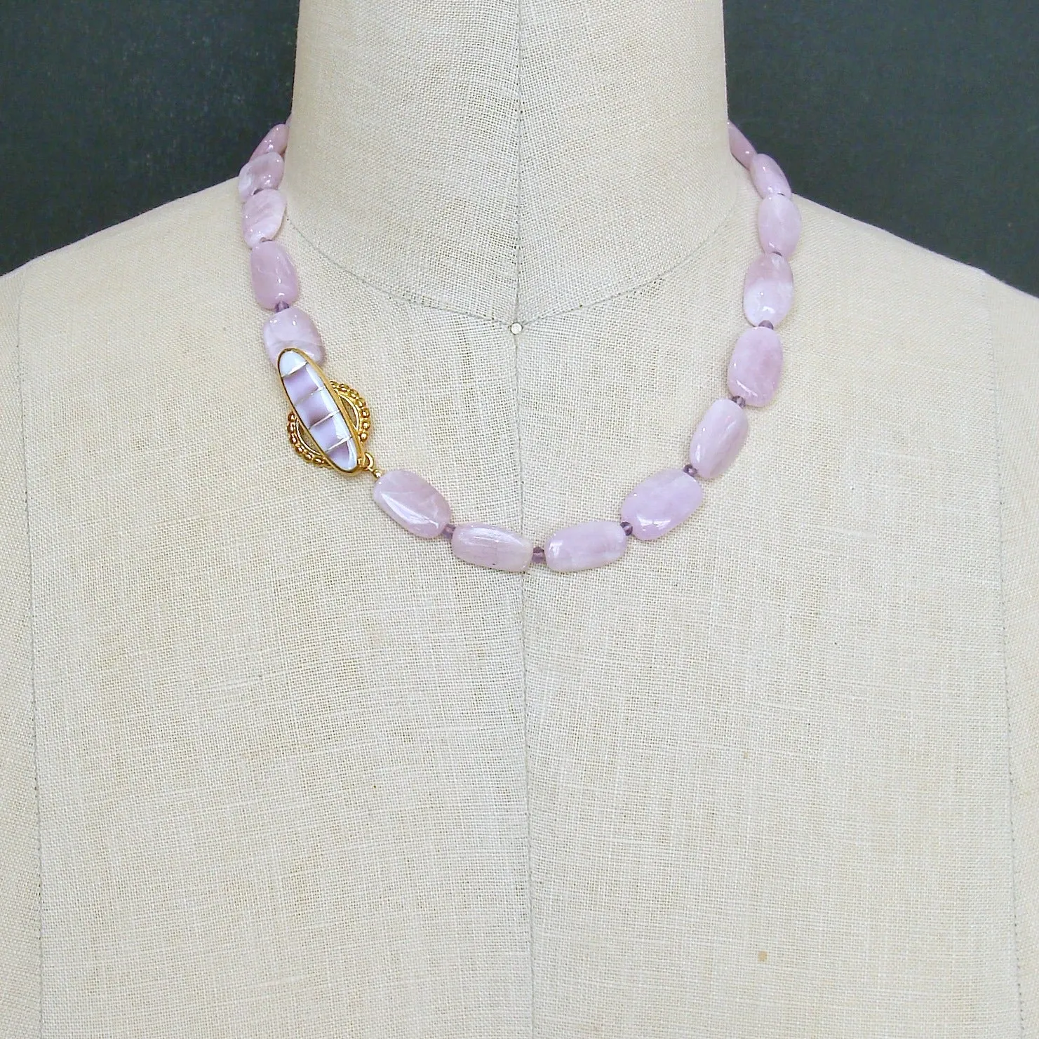 Orchid Kunzite Nuggets Amethyst Choker Necklace Shell Inlay Toggle - Orianne V Necklace