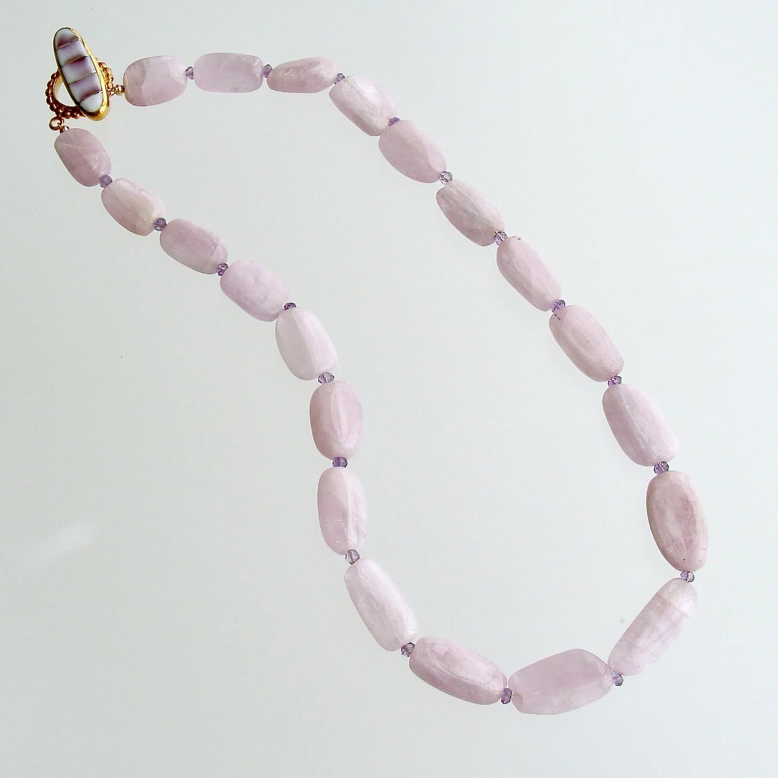 Orchid Kunzite Nuggets Amethyst Choker Necklace Shell Inlay Toggle - Orianne V Necklace
