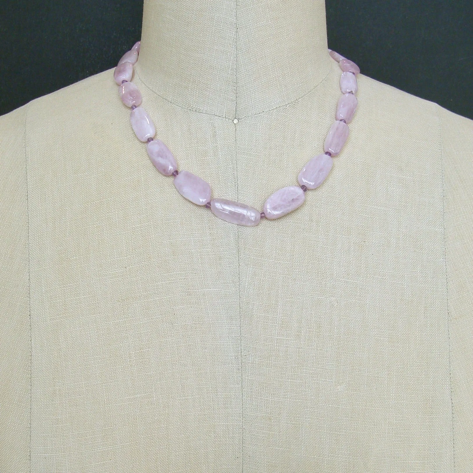 Orchid Kunzite Nuggets Amethyst Choker Necklace Shell Inlay Toggle - Orianne V Necklace