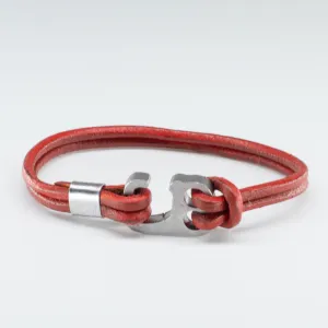 Organic, Double-Stranded, Rounded Leather Wristband with the “Sailor Hook ” Model Stainless Steel Clasp