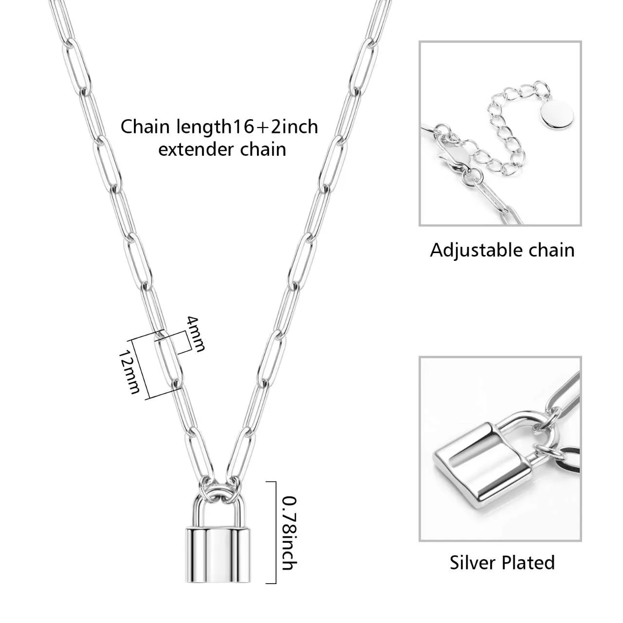 Paperclip Chain Padlock Pendant Necklace
