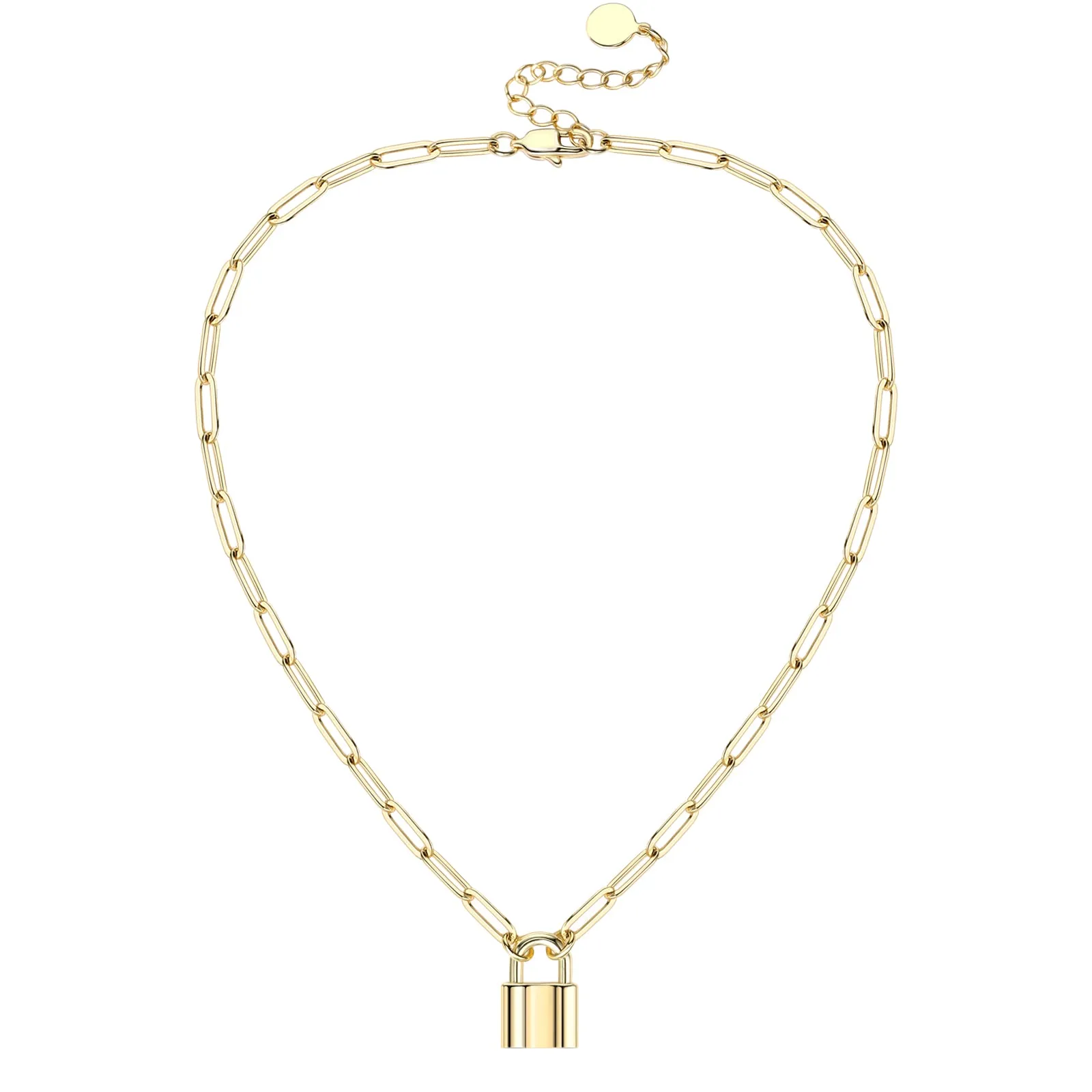 Paperclip Chain Padlock Pendant Necklace