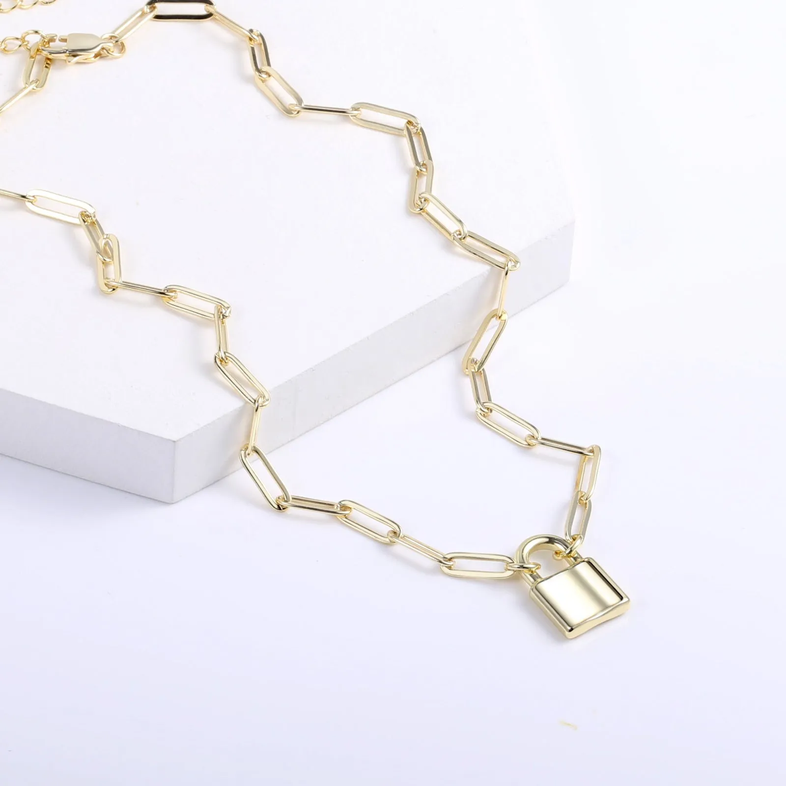 Paperclip Chain Padlock Pendant Necklace