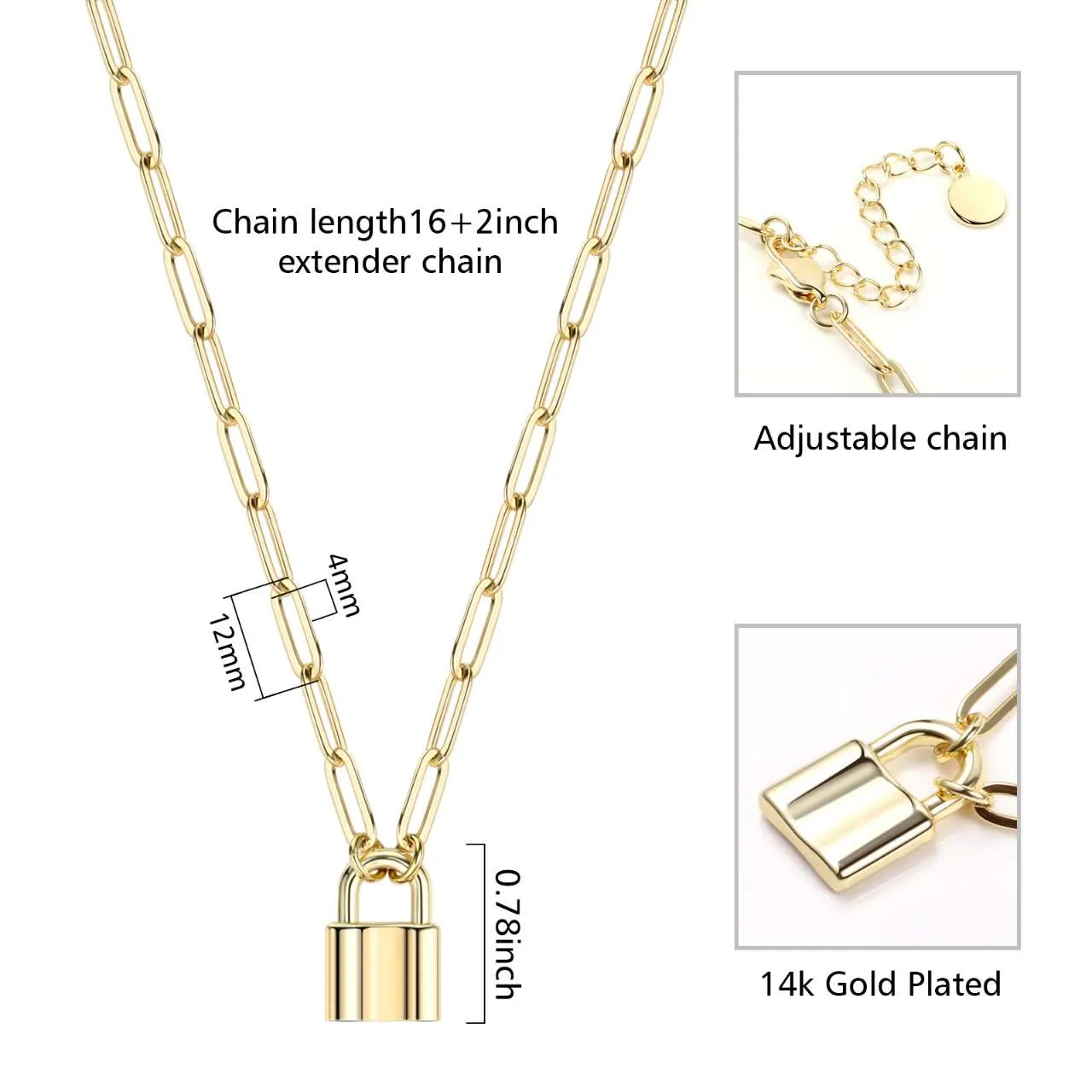 Paperclip Chain Padlock Pendant Necklace
