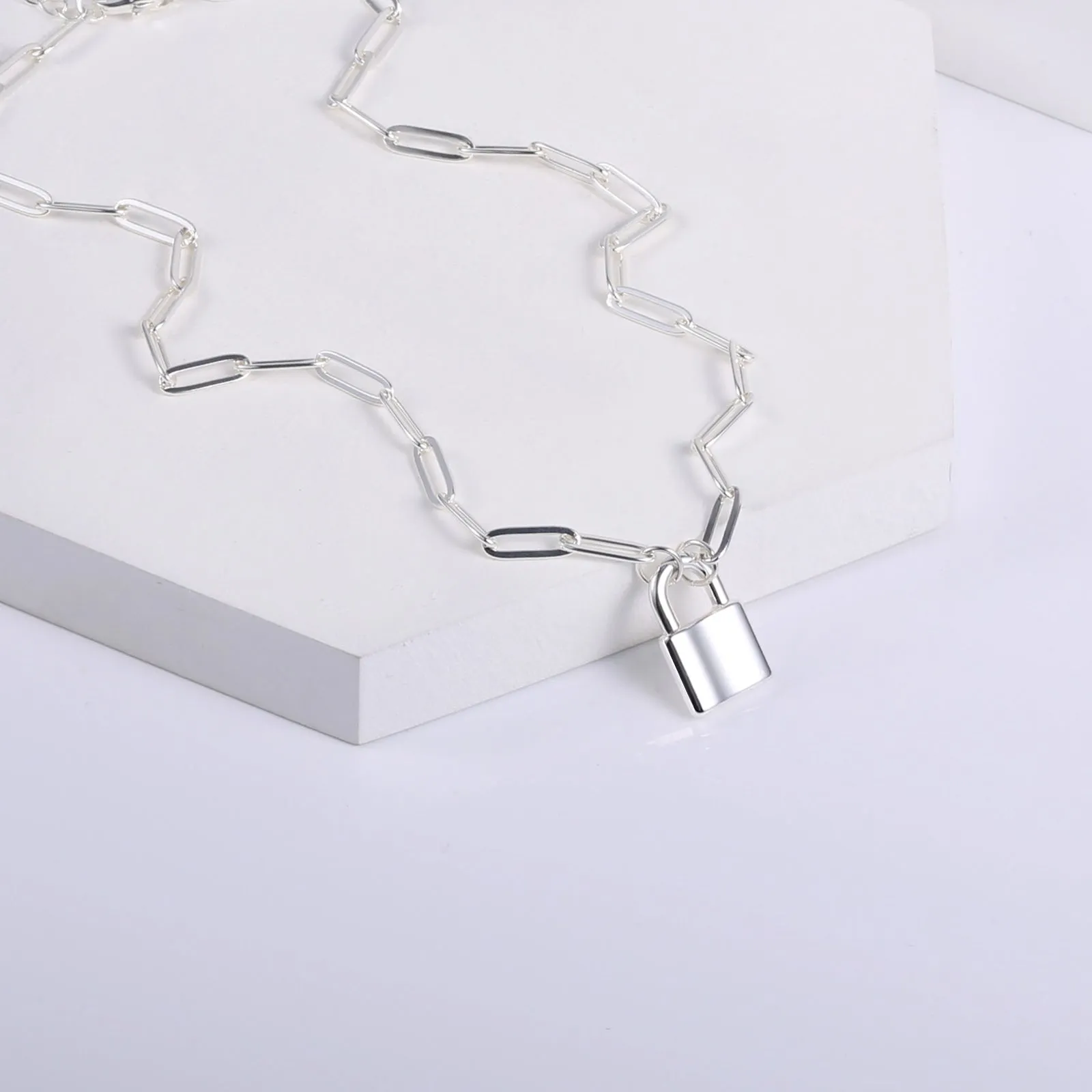 Paperclip Chain Padlock Pendant Necklace