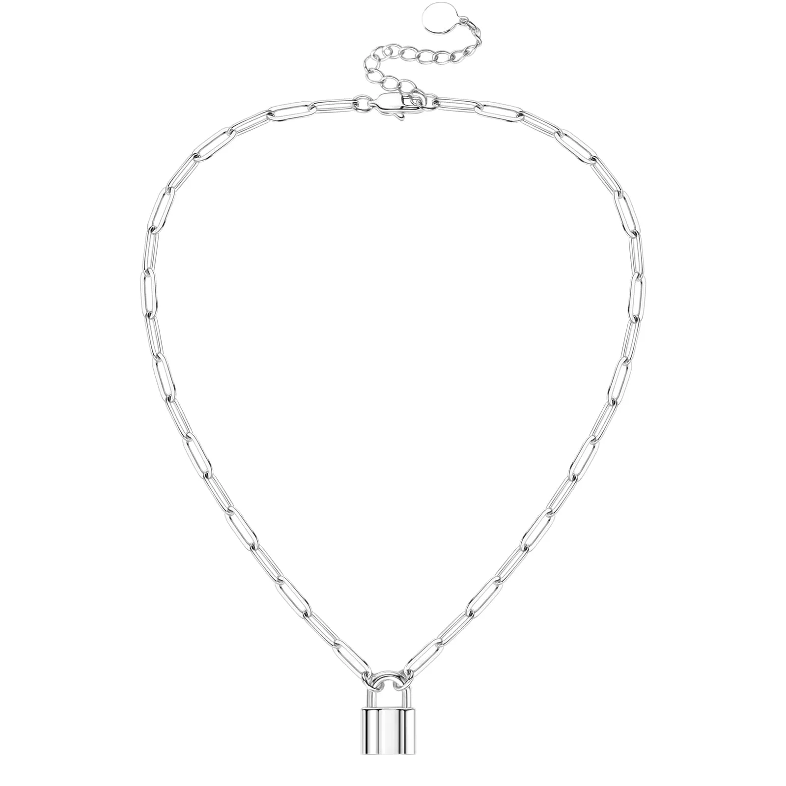 Paperclip Chain Padlock Pendant Necklace