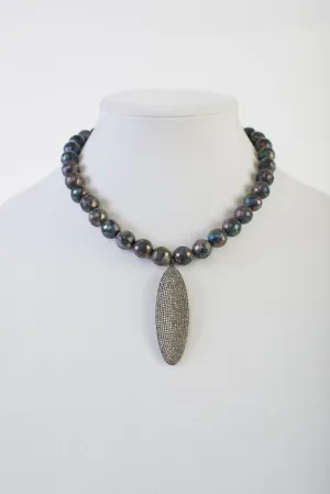 Pave diamond pendant with ab labradorite necklace
