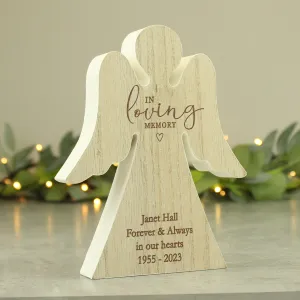 Personalised In Loving Memory Rustic Wooden Angel Decoration