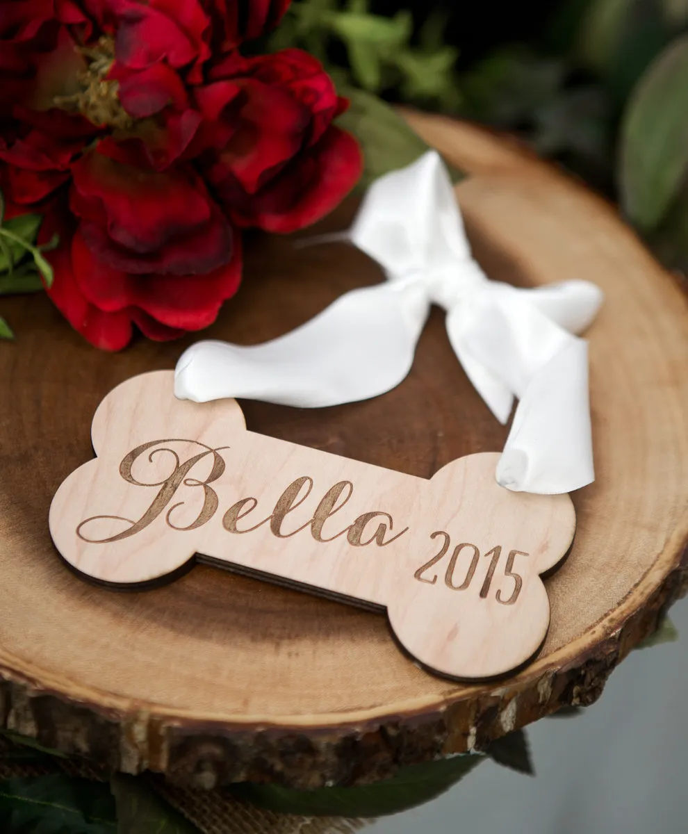 Personalized Rustic Wooden Dog Bone Ornament