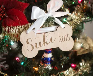 Personalized Rustic Wooden Dog Bone Ornament