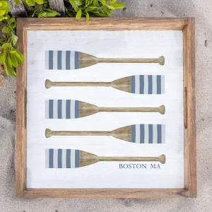 Personalized Striped Oars Wooden Serving Tray