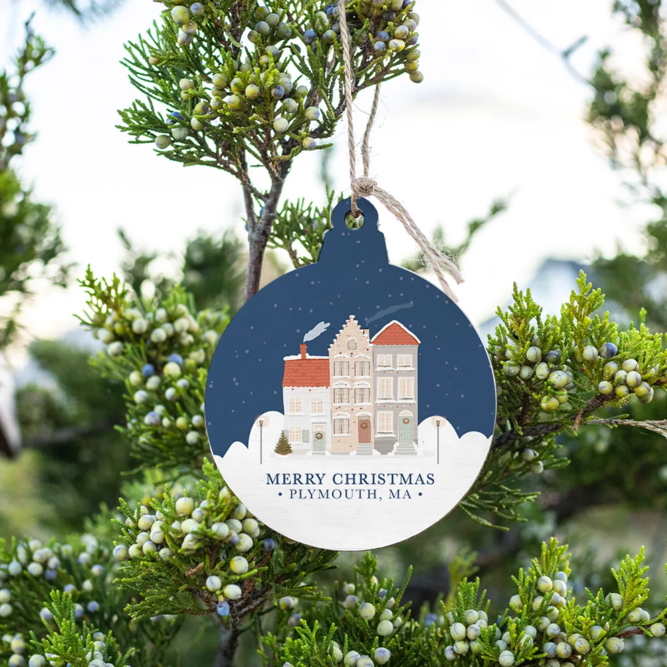 Personalized Vintage Christmas Village Bulb Ornament
