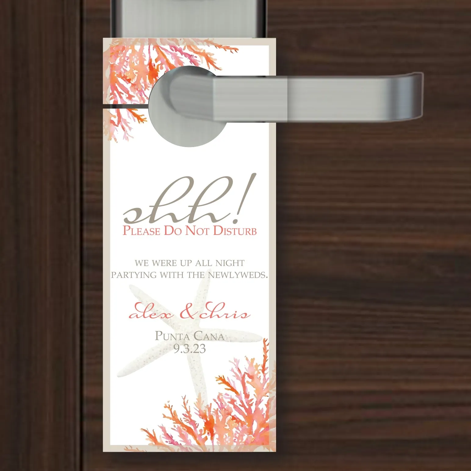 Personalized Wedding Door Hangers - Living Coral