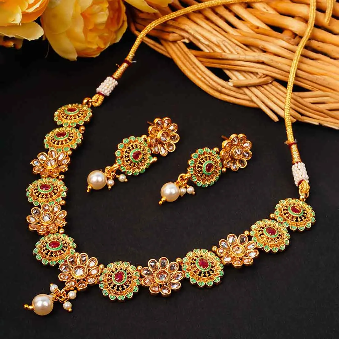 Pink & Mint Green Floral Necklace Set