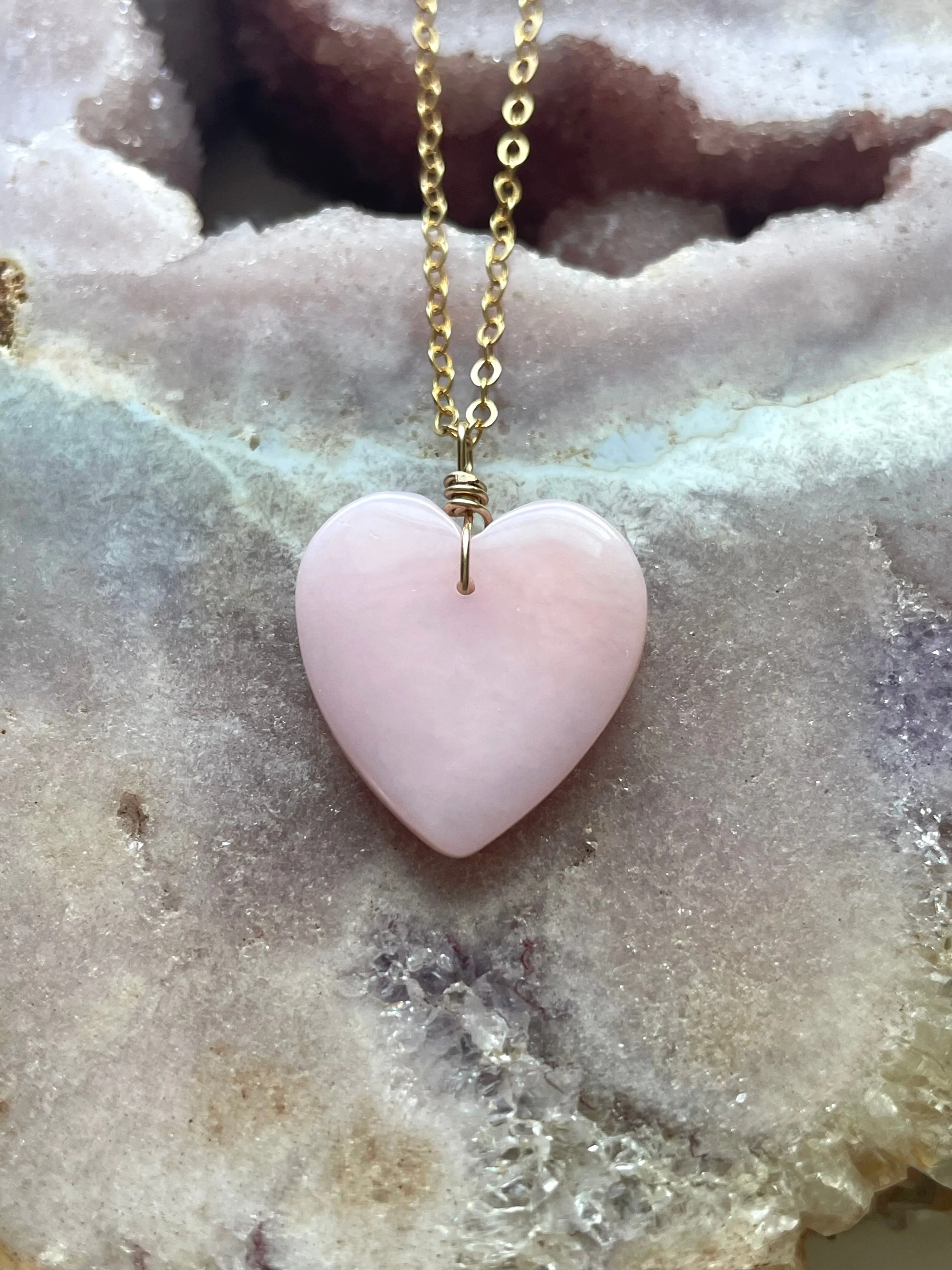Pink opal heart pendant necklace