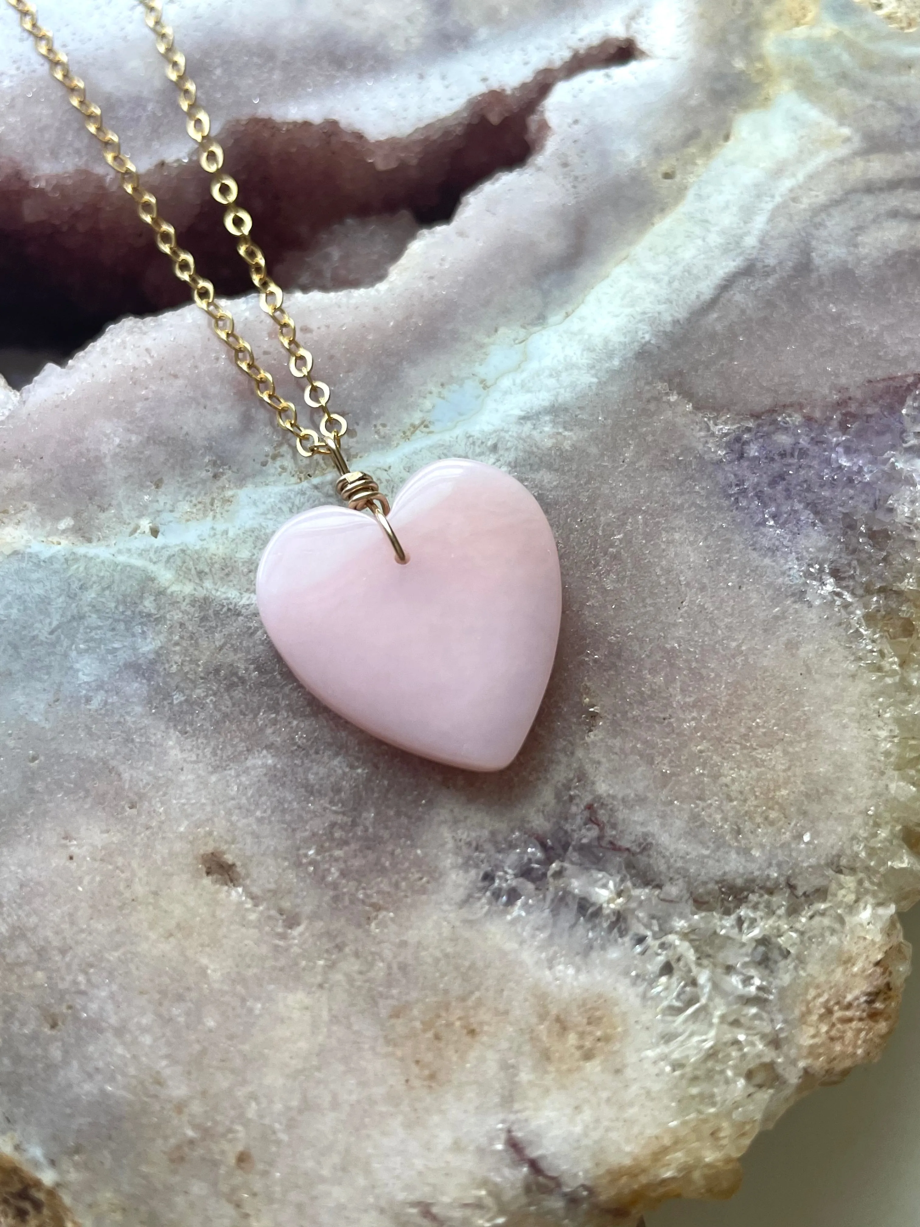 Pink opal heart pendant necklace