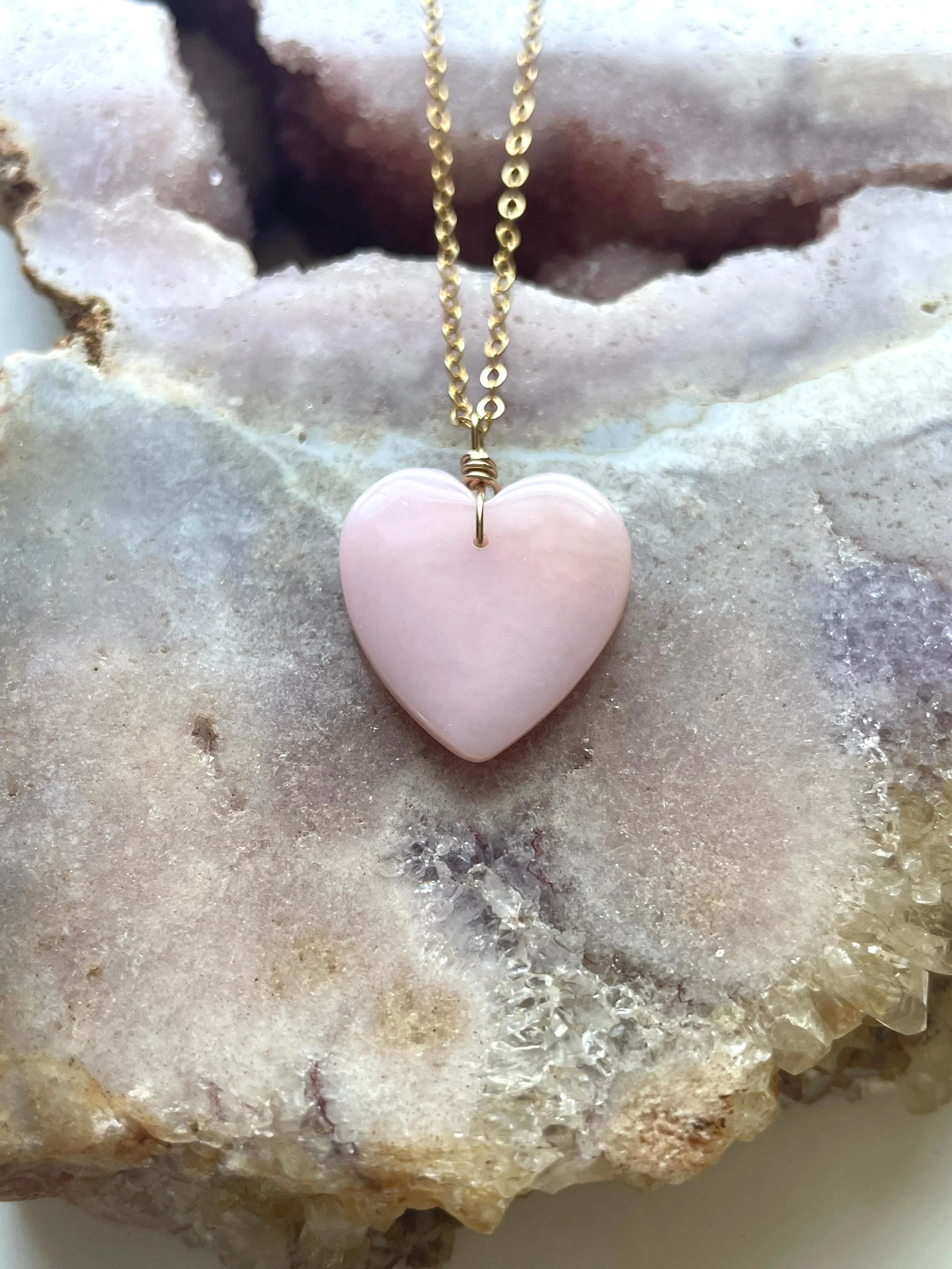 Pink opal heart pendant necklace