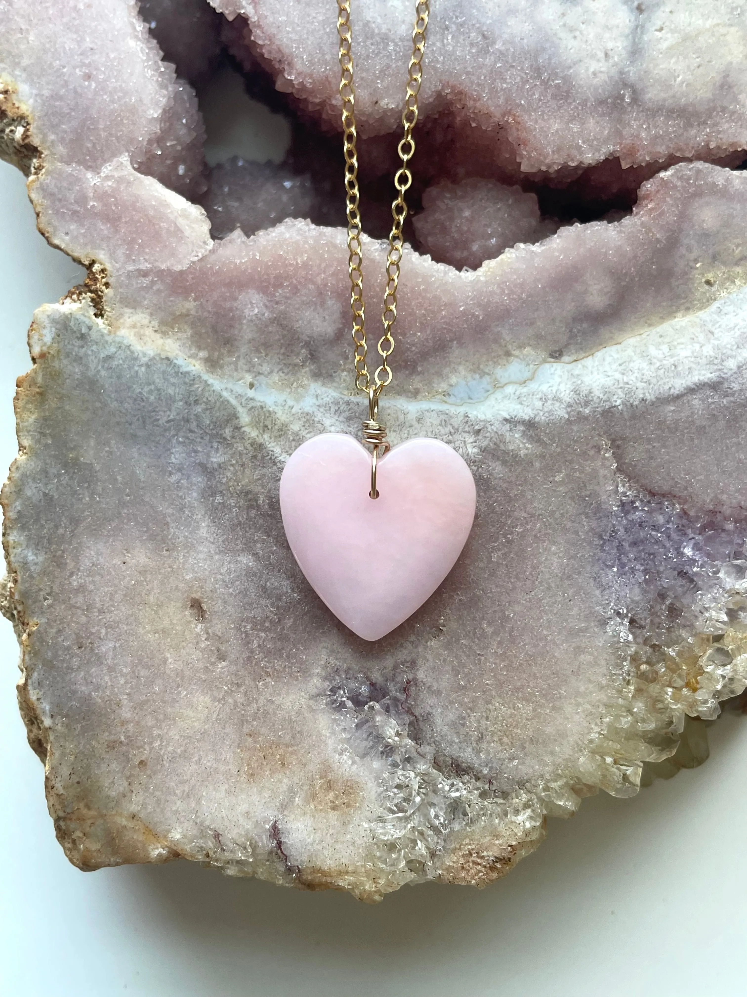 Pink opal heart pendant necklace