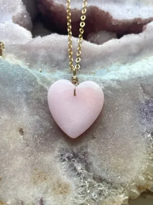 Pink opal heart pendant necklace