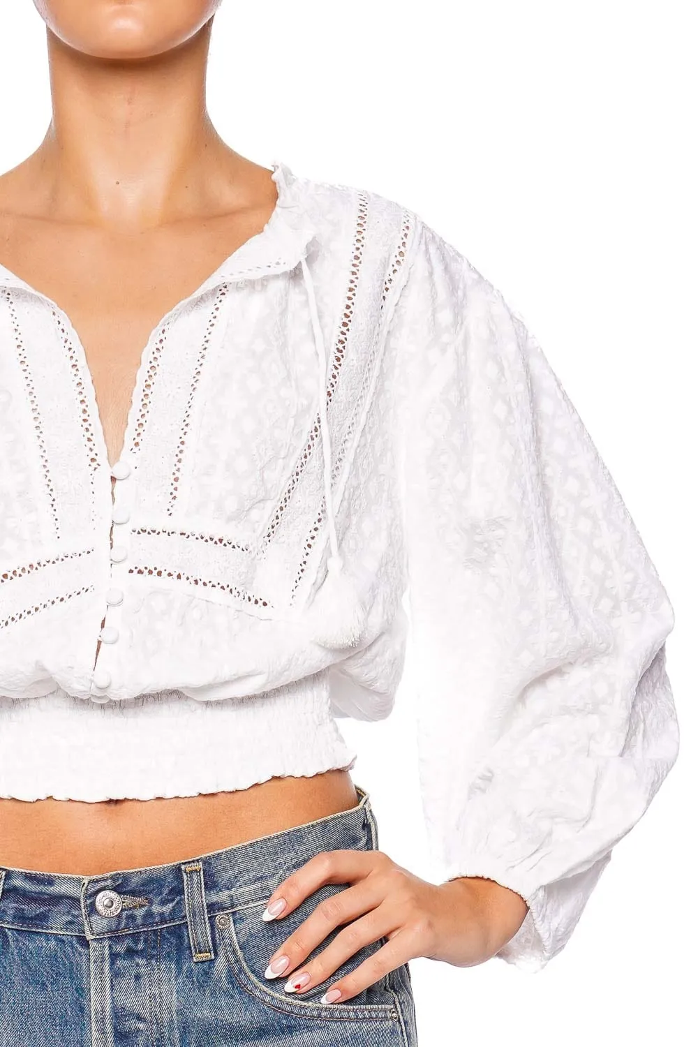 Pixi Embroidered Cotton Cropped Top