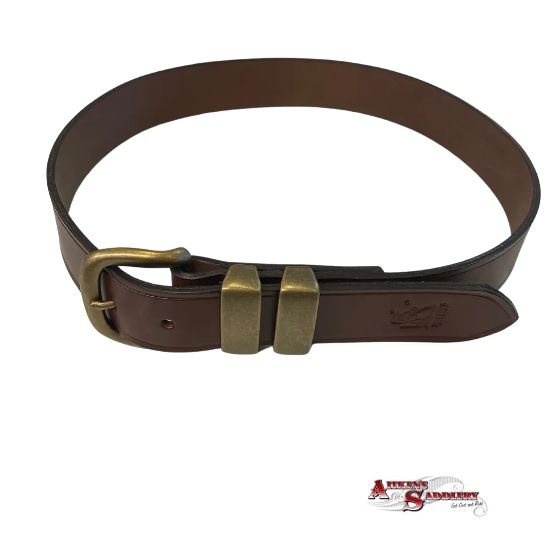 Porter Leather Belt Med Brown Antique Brass  1.5