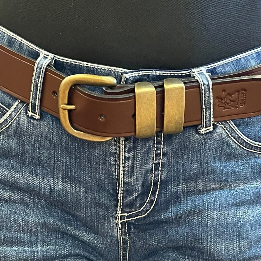 Porter Leather Belt Med Brown Antique Brass  1.5